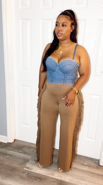 “Howdy” Fringe Wide Leg Pant